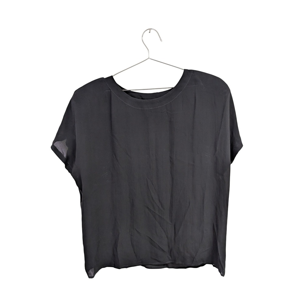 Carole Little St. Tropez West Silk Blouse Minimalist Capsule Wardrobe Black 14